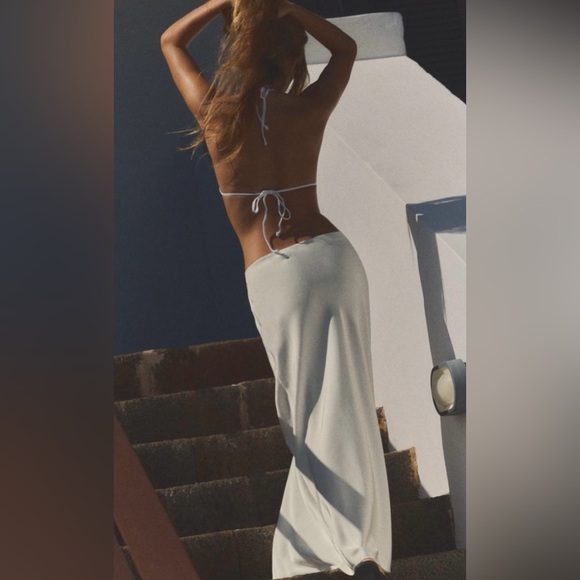 Zara Revolve Anthropologie Women’s Midi Satin Slip Skirt Cream Medium M - Picture 4 of 16